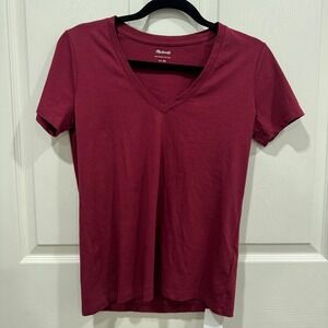 NWT Madewell Softfade Cotton V-Neck T-Shirt Women's Burgundy‎ Extra Small XS New